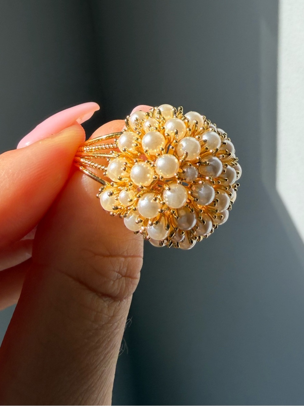 Gold Pearl Cluster Statement Ring